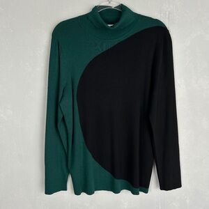 Chicos size 3 /XL turtleneck sweater Ecovero colorblock green black ribbed